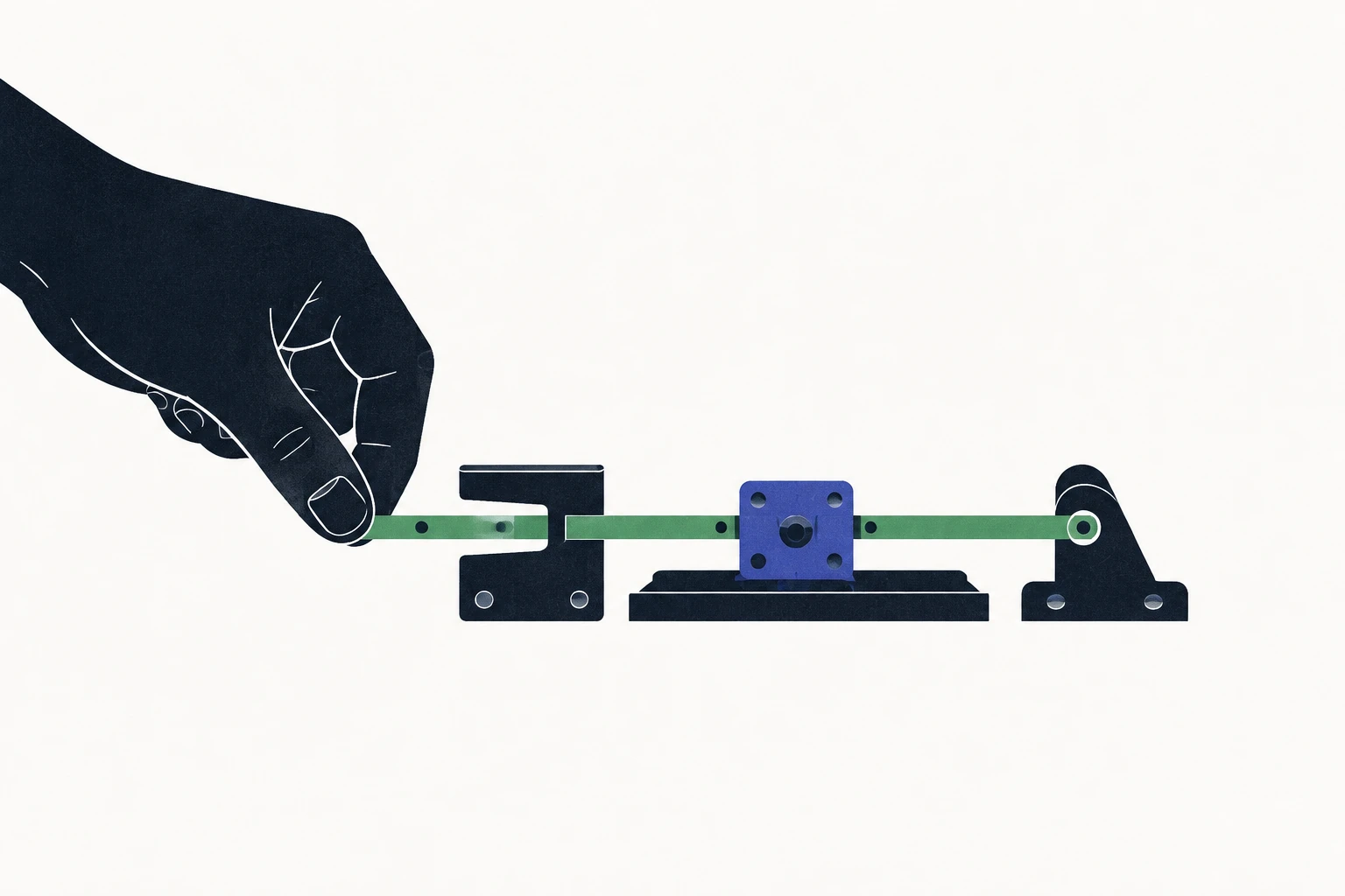 A hand guides a shared rail through working instruments.